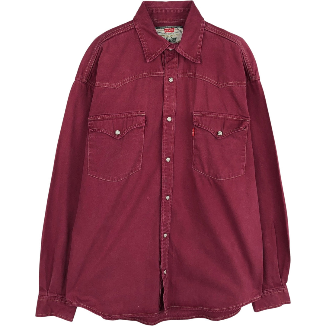 90'S Levi's Long-Sleeve Denim Western Shirt, Men's Size M (approx.), Vintage cotton wine-red Vintage Second Hand
