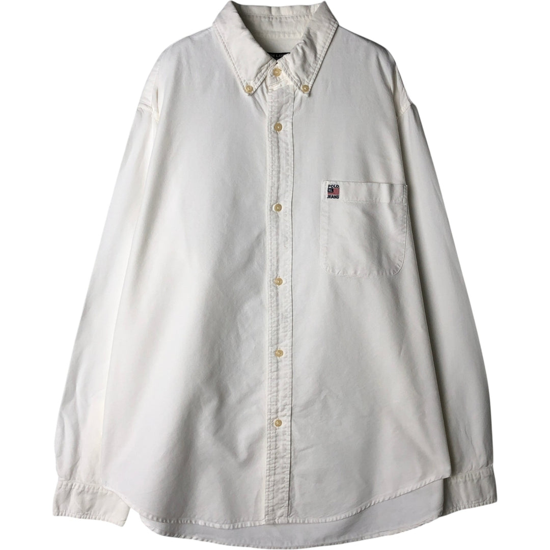 2000'S Ralph Lauren RALPH LAUREN JEANS CO. Long-sleeved button-down shirt, men's size L (approx.) cotton white type Vintage Second Hand