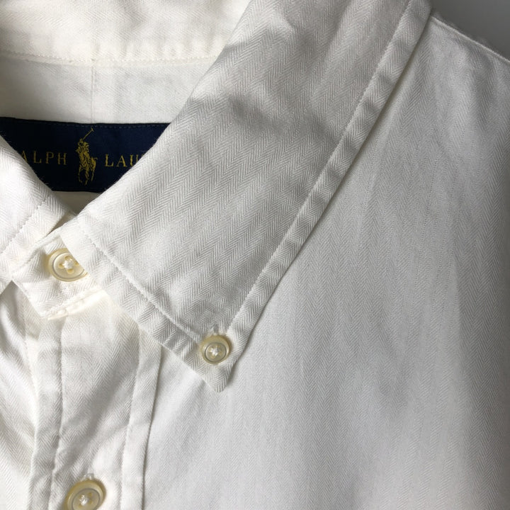 Ralph Lauren herringbone long-sleeved button-down shirt, men's size XL. cotton white type Vintage Second Hand