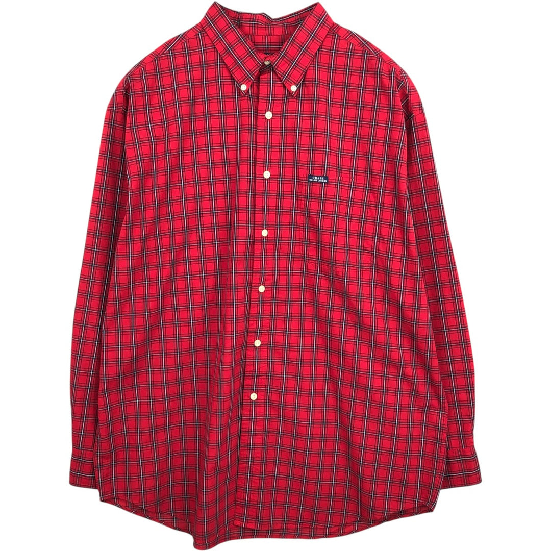 Ralph Lauren Chaps long-sleeved button-down check shirt, men's size XL cotton red type Vintage Second Hand