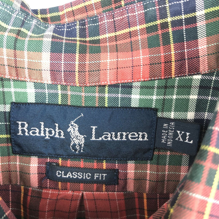 Ralph Lauren Classic Fit Tartan Check Long Sleeve Button-Down Check Shirt, Men's Size XL cotton red type Vintage Second Hand