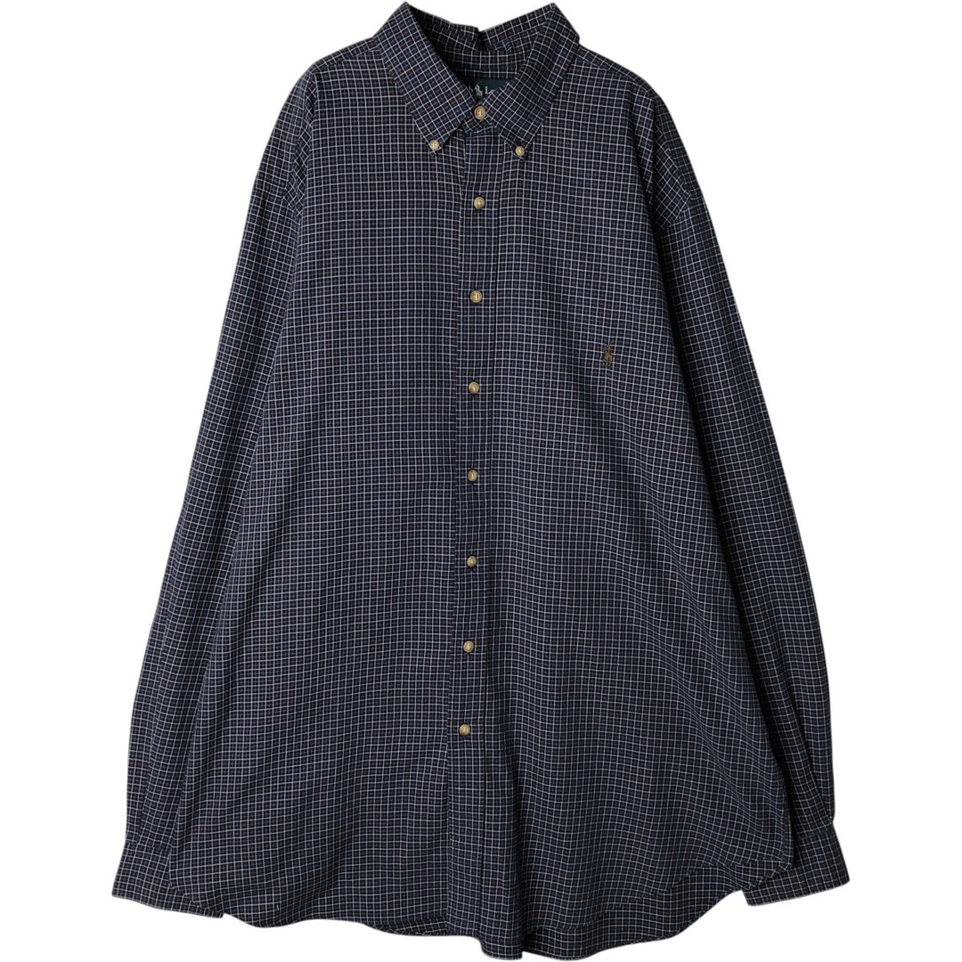Ralph Lauren Classic Fit Long Sleeve Button Down Check Shirt Men's XL cotton navy blue type Vintage Second Hand