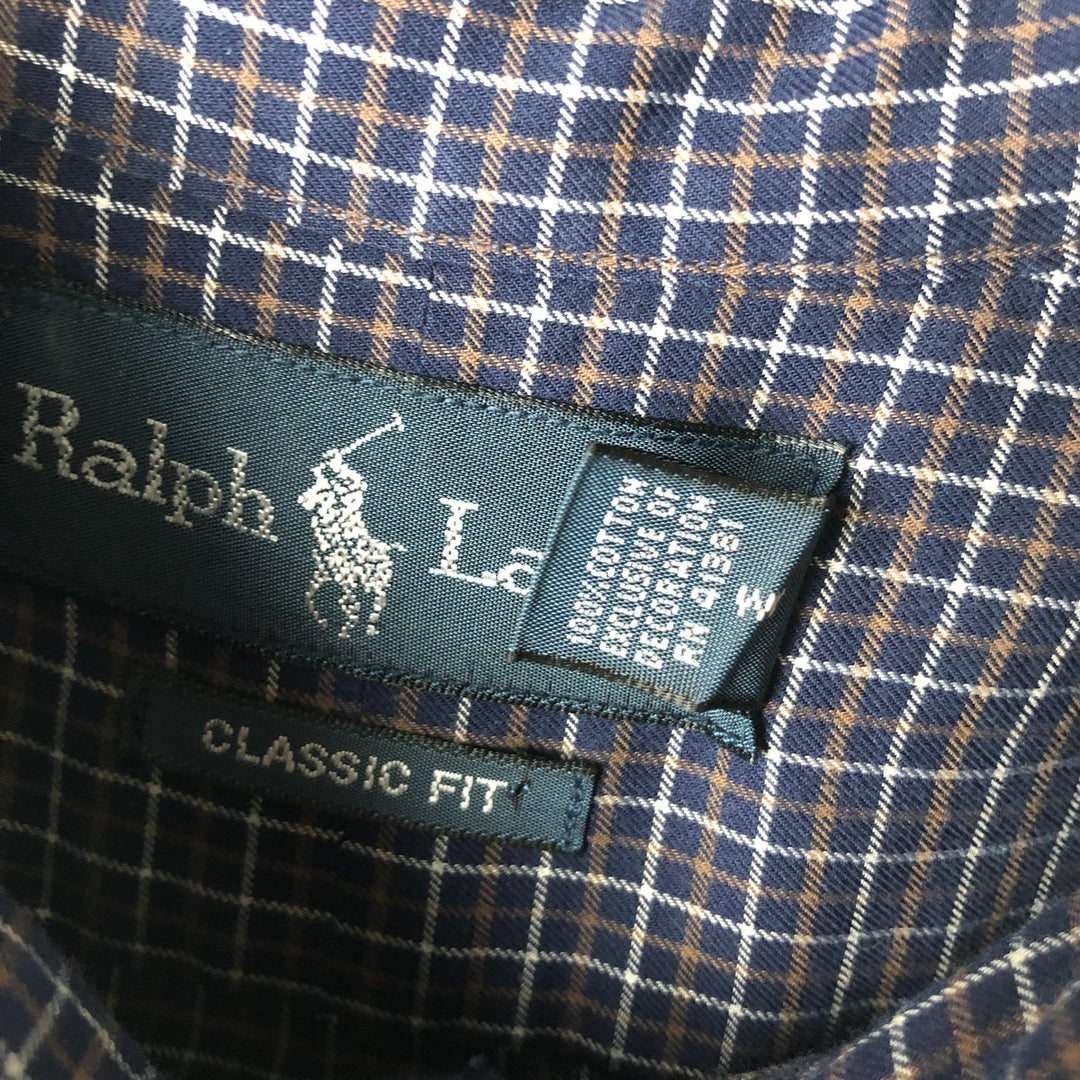 Ralph Lauren Classic Fit Long Sleeve Button Down Check Shirt Men's XL cotton navy blue type Vintage Second Hand