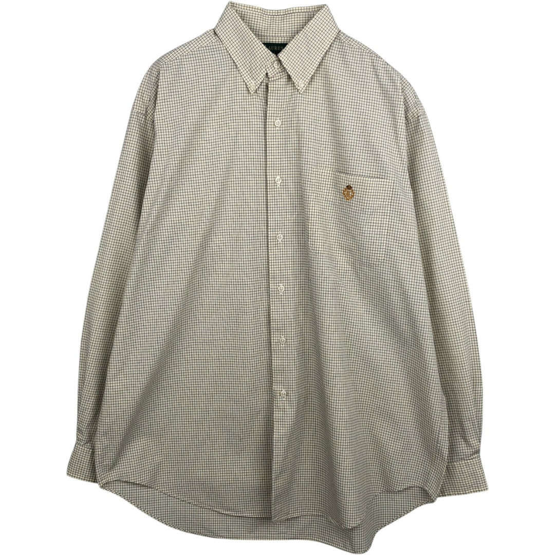 Ralph Lauren LAUREN Long-Sleeve Button-Down Check Shirt, Men's Size L (approx.) cotton white type Vintage Second Hand