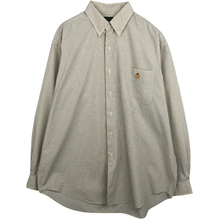 Ralph Lauren LAUREN Long-Sleeve Button-Down Check Shirt, Men's Size L (approx.) cotton white type Vintage Second Hand
