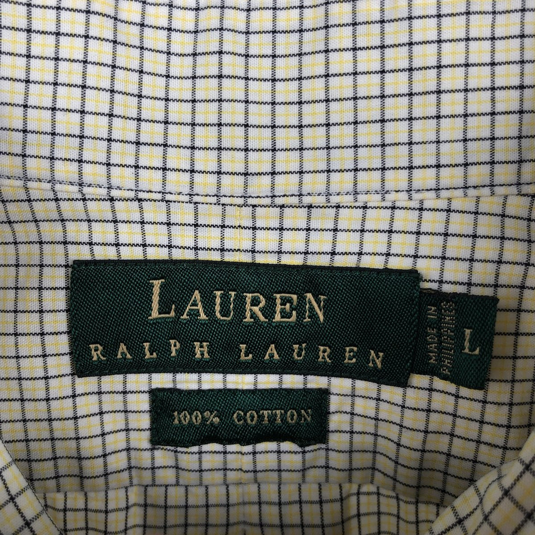Ralph Lauren LAUREN Long-Sleeve Button-Down Check Shirt, Men's Size L (approx.) cotton white type Vintage Second Hand