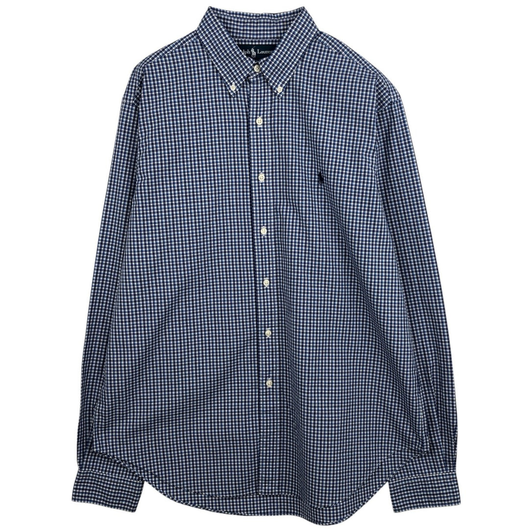 Ralph Lauren Classic Fit Gingham Check Long Sleeve Button Down Check Shirt Men's Size L cotton blue type Vintage Second Hand