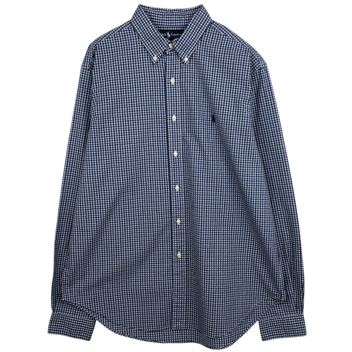 Ralph Lauren Classic Fit Gingham Check Long Sleeve Button Down Check Shirt Men's Size L cotton blue type Vintage Second Hand