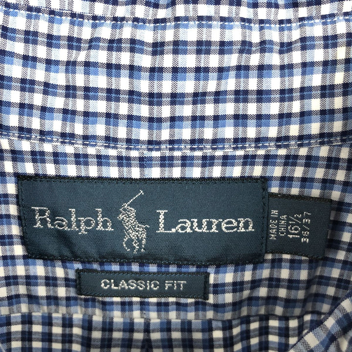 Ralph Lauren Classic Fit Gingham Check Long Sleeve Button Down Check Shirt Men's Size L cotton blue type Vintage Second Hand