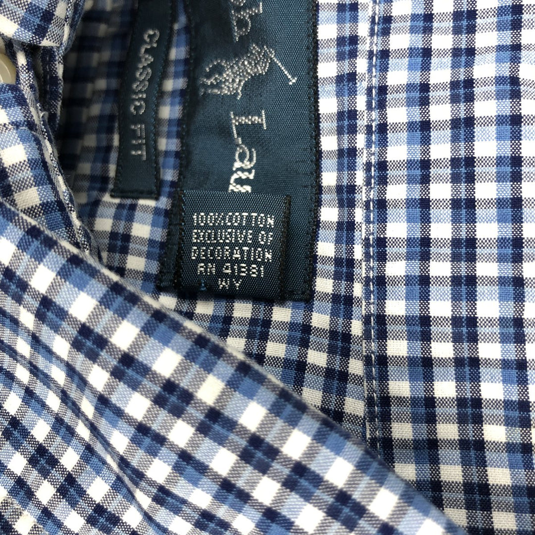 Ralph Lauren Classic Fit Gingham Check Long Sleeve Button Down Check Shirt Men's Size L cotton blue type Vintage Second Hand