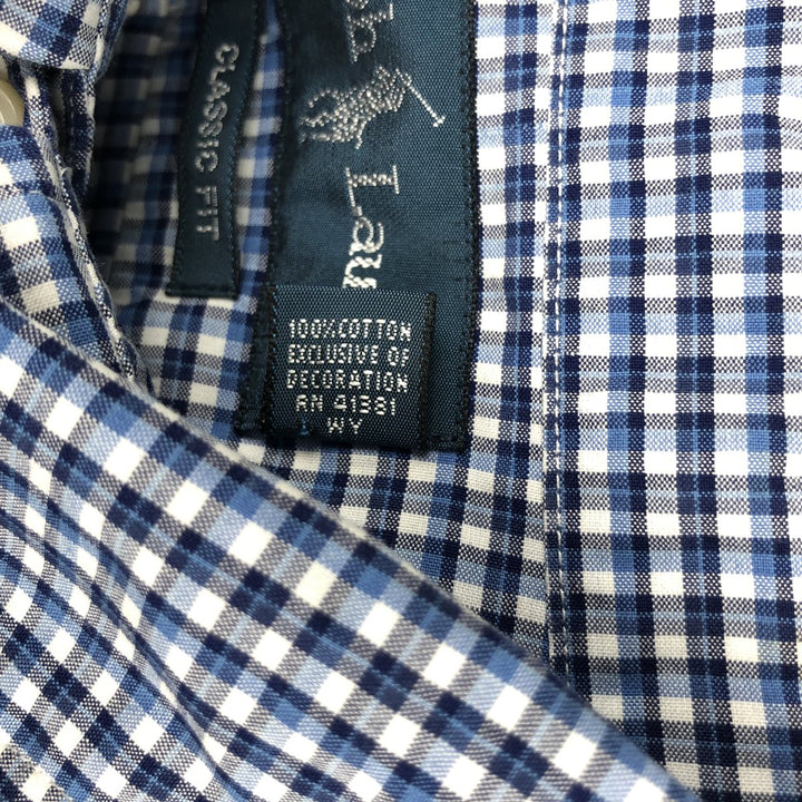 Ralph Lauren Classic Fit Gingham Check Long Sleeve Button Down Check Shirt Men's Size L cotton blue type Vintage Second Hand