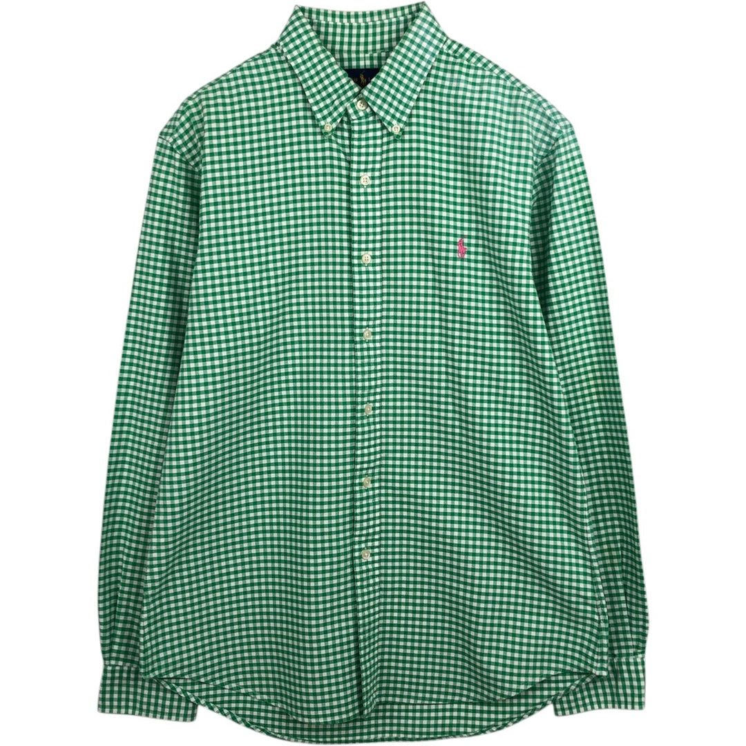 Ralph Lauren SLIM FIT gingham check long-sleeve button-down shirt, men's size L (approx.) cotton green type Vintage Second Hand