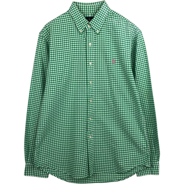 Ralph Lauren SLIM FIT gingham check long-sleeve button-down shirt, men's size L (approx.) cotton green type Vintage Second Hand
