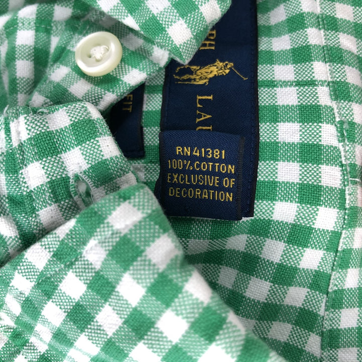 Ralph Lauren SLIM FIT gingham check long-sleeve button-down shirt, men's size L (approx.) cotton green type Vintage Second Hand