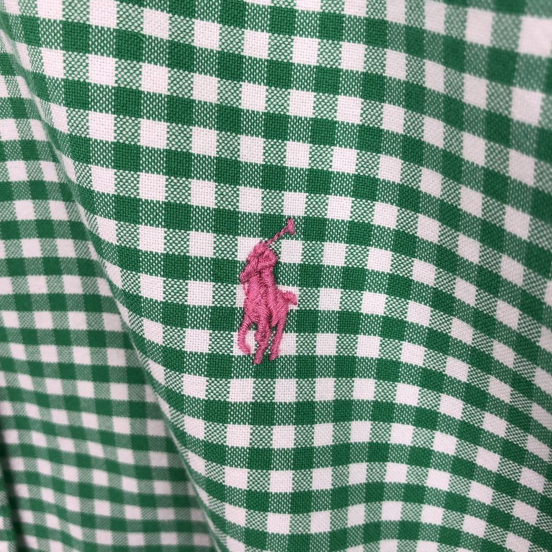 Ralph Lauren SLIM FIT gingham check long-sleeve button-down shirt, men's size L (approx.) cotton green type Vintage Second Hand