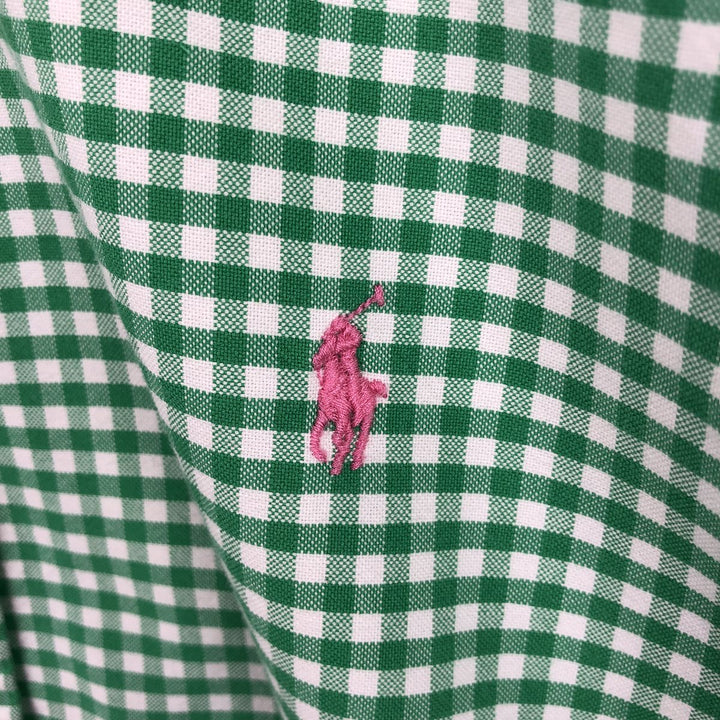 Ralph Lauren SLIM FIT gingham check long-sleeve button-down shirt, men's size L (approx.) cotton green type Vintage Second Hand