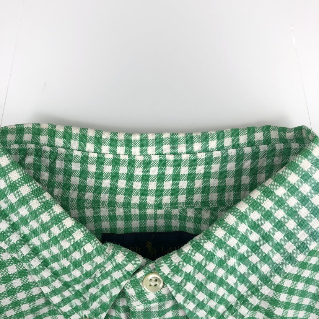 Ralph Lauren SLIM FIT gingham check long-sleeve button-down shirt, men's size L (approx.) cotton green type Vintage Second Hand