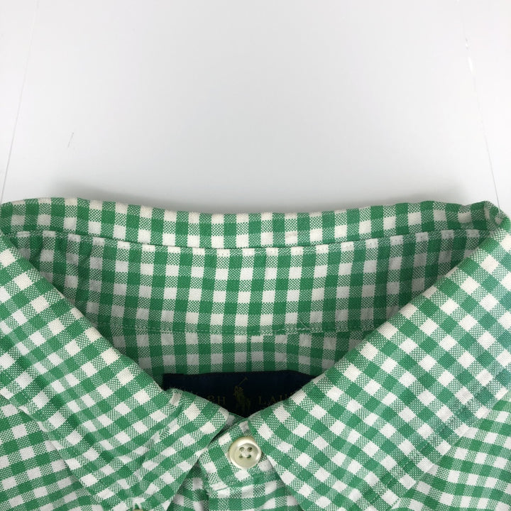 Ralph Lauren SLIM FIT gingham check long-sleeve button-down shirt, men's size L (approx.) cotton green type Vintage Second Hand