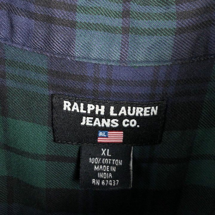 2000'S Ralph Lauren Jeans Co. Blackwatch check long-sleeved button-down check shirt, men's size XL (approx.) cotton navy blue type Vintage Second Hand