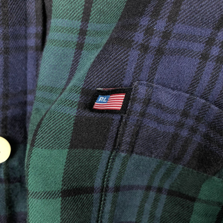 2000'S Ralph Lauren Jeans Co. Blackwatch check long-sleeved button-down check shirt, men's size XL (approx.) cotton navy blue type Vintage Second Hand