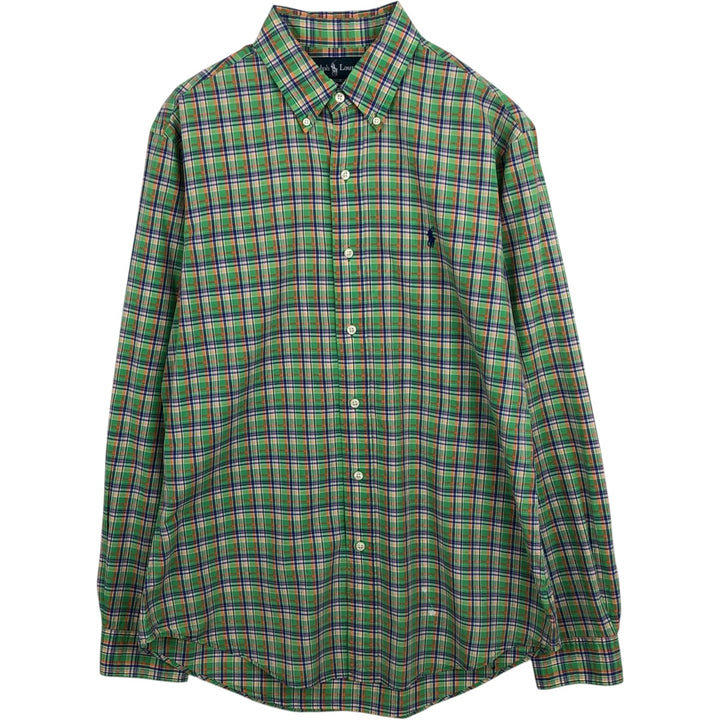 Ralph Lauren CUSTOM FIT long sleeve button down check shirt men's size M cotton green type Vintage Second Hand