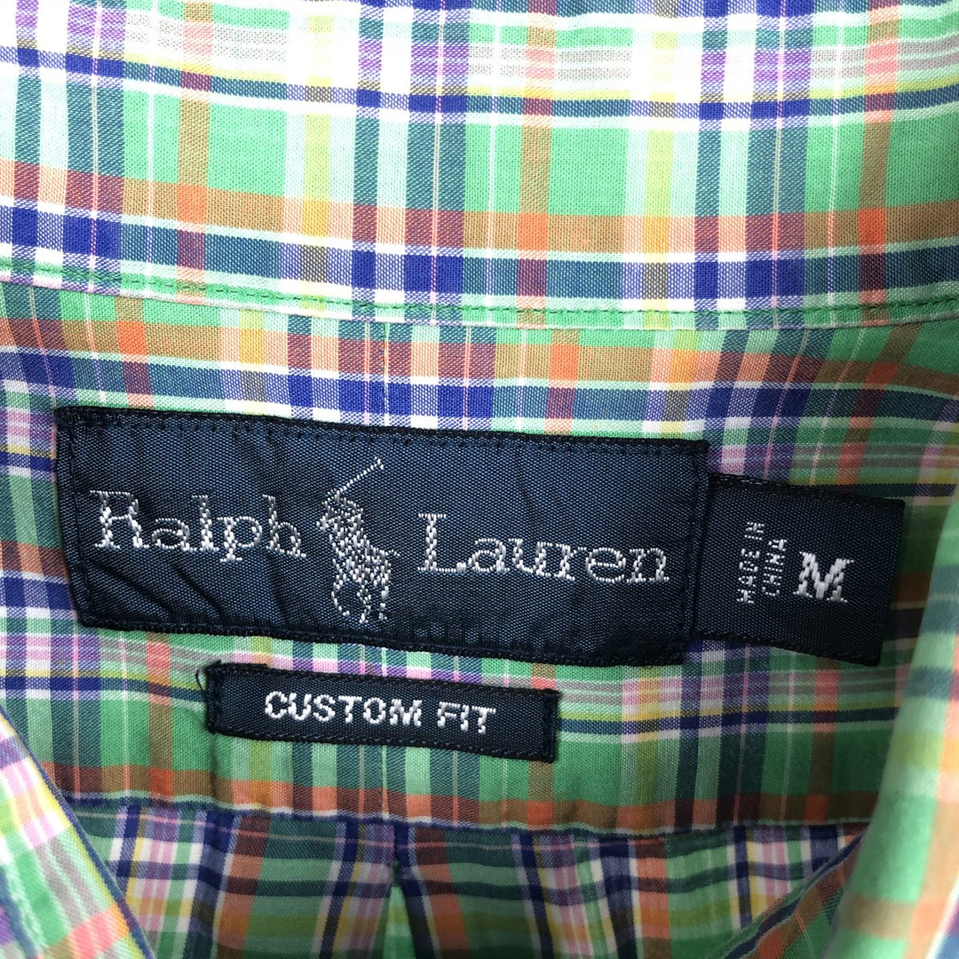 Ralph Lauren CUSTOM FIT long sleeve button down check shirt men's size M cotton green type Vintage Second Hand