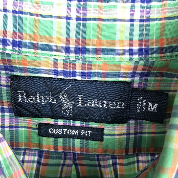 Ralph Lauren CUSTOM FIT long sleeve button down check shirt men's size M cotton green type Vintage Second Hand