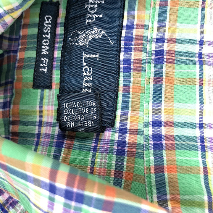 Ralph Lauren CUSTOM FIT long sleeve button down check shirt men's size M cotton green type Vintage Second Hand