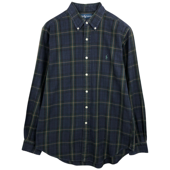Ralph Lauren Classic Fit Long Sleeve Button Down Check Shirt Men's M cotton navy blue type Vintage Second Hand