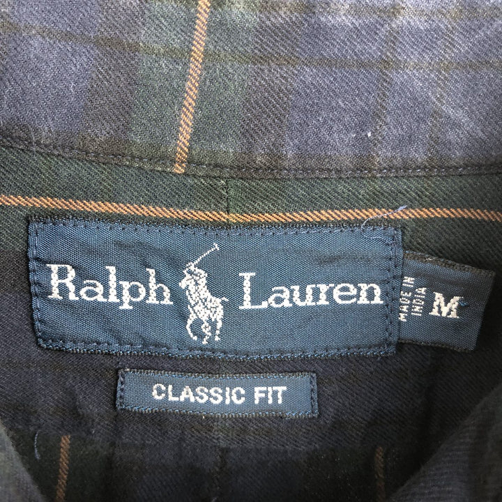 Ralph Lauren Classic Fit Long Sleeve Button Down Check Shirt Men's M cotton navy blue type Vintage Second Hand