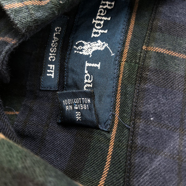 Ralph Lauren Classic Fit Long Sleeve Button Down Check Shirt Men's M cotton navy blue type Vintage Second Hand