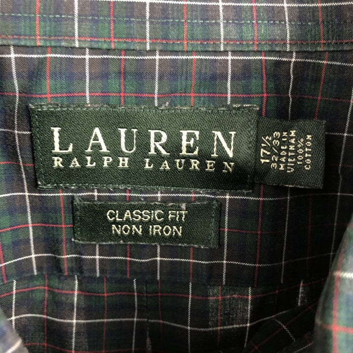 Ralph Lauren LAUREN Classic Fit Long-Sleeve Button-Down Check Shirt, Men's Size XL (approx.) cotton Green type dark green Vintage Second Hand