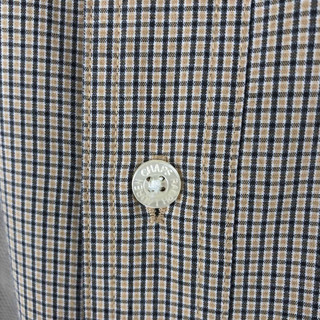 Ralph Lauren Chaps long-sleeved button-down check shirt, men's size M cotton beige type brown Vintage Second Hand