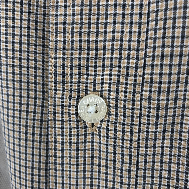 Ralph Lauren Chaps long-sleeved button-down check shirt, men's size M cotton beige type brown Vintage Second Hand