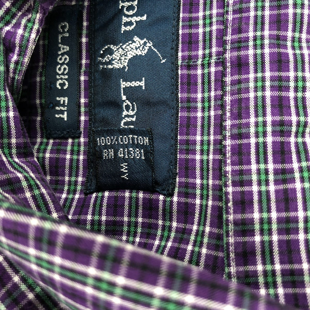 Ralph Lauren Classic Fit Long Sleeve Button Down Check Shirt Men's M cotton purple type Vintage Second Hand