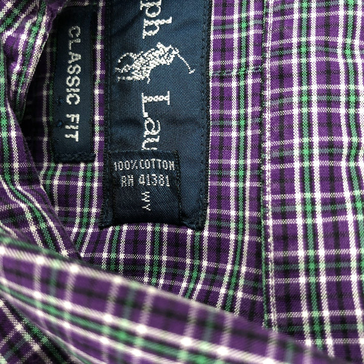 Ralph Lauren Classic Fit Long Sleeve Button Down Check Shirt Men's M cotton purple type Vintage Second Hand