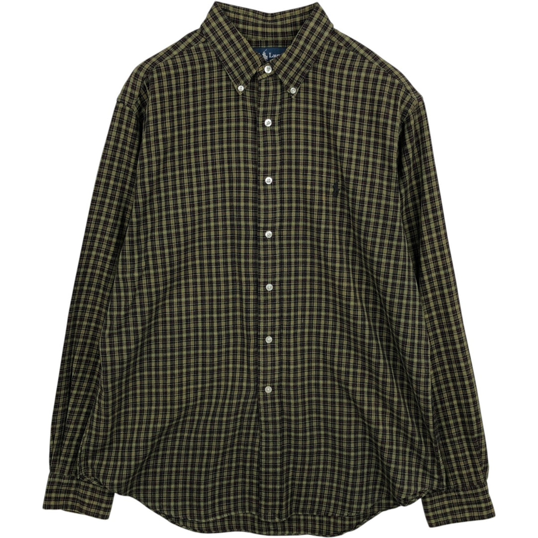 Ralph Lauren CLASSIC FIT Check Pattern Long-Sleeve Button-Down Check Shirt, Men's Size L (approx.) cotton green type Vintage Second Hand