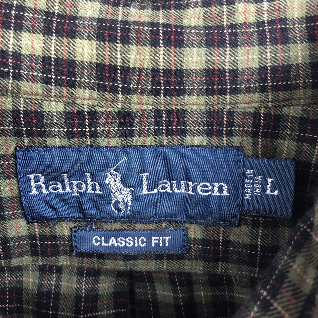 Ralph Lauren CLASSIC FIT Check Pattern Long-Sleeve Button-Down Check Shirt, Men's Size L (approx.) cotton green type Vintage Second Hand