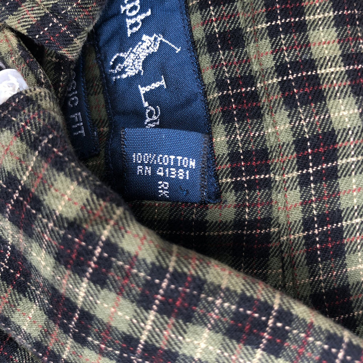 Ralph Lauren CLASSIC FIT Check Pattern Long-Sleeve Button-Down Check Shirt, Men's Size L (approx.) cotton green type Vintage Second Hand