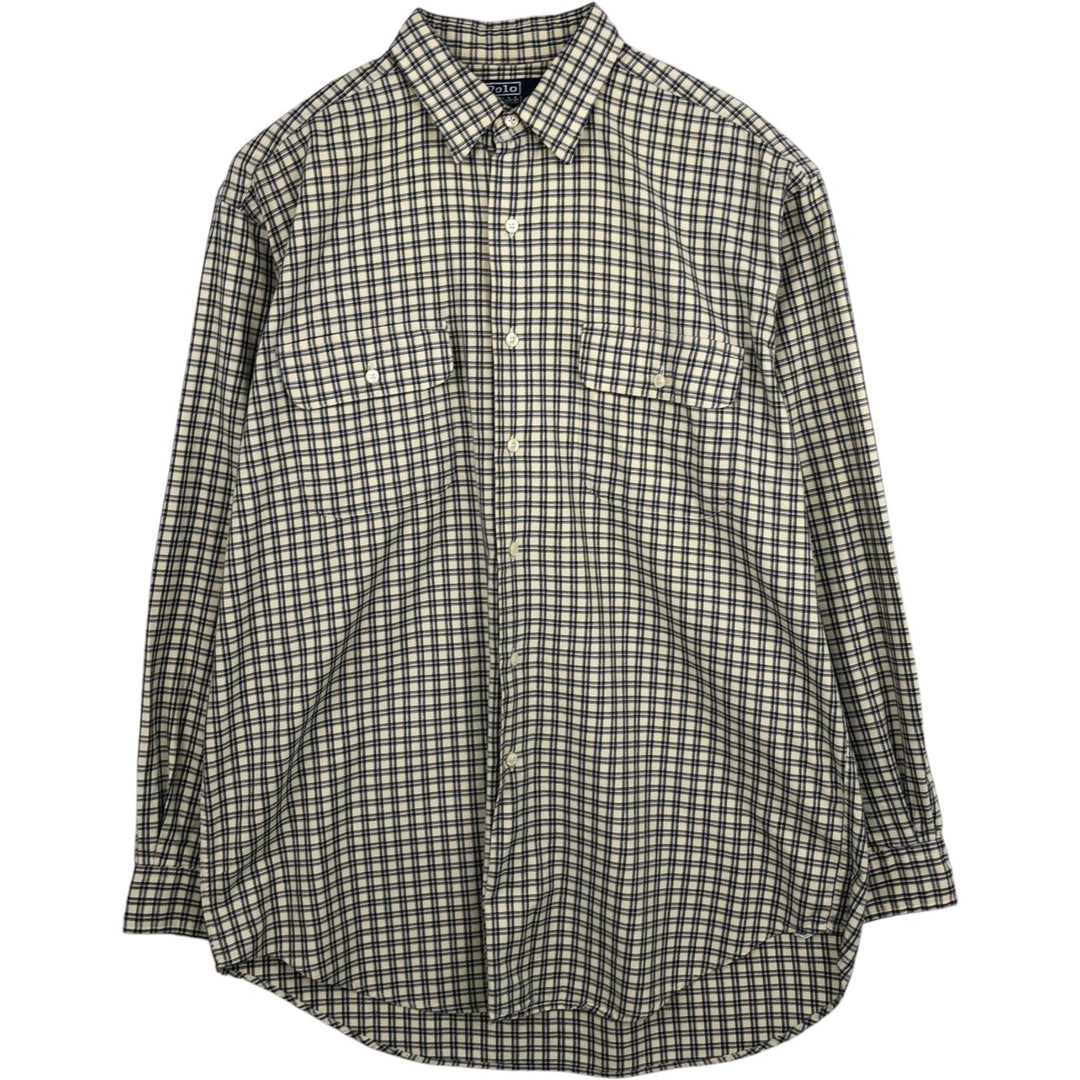 Ralph Lauren POLO by Ralph Lauren BENFORD Long-Sleeve Cotton Check Shirt, Men's Size M (approx.) cotton unbleached Vintage Second Hand