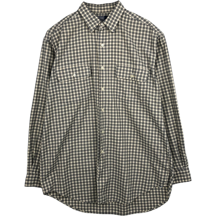 Ralph Lauren POLO by Ralph Lauren BENFORD Long-Sleeve Cotton Check Shirt, Men's Size M (approx.) cotton unbleached Vintage Second Hand
