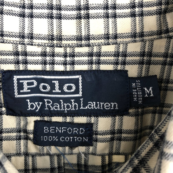Ralph Lauren POLO by Ralph Lauren BENFORD Long-Sleeve Cotton Check Shirt, Men's Size M (approx.) cotton unbleached Vintage Second Hand