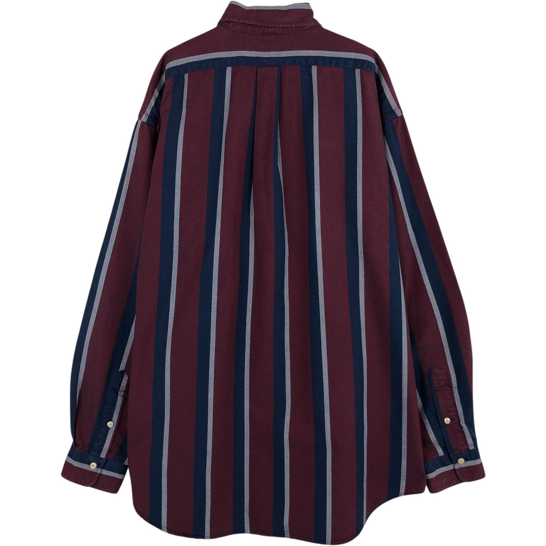 Ralph Lauren long sleeve button down striped shirt, men's size L cotton wine-red Vintage Second Hand