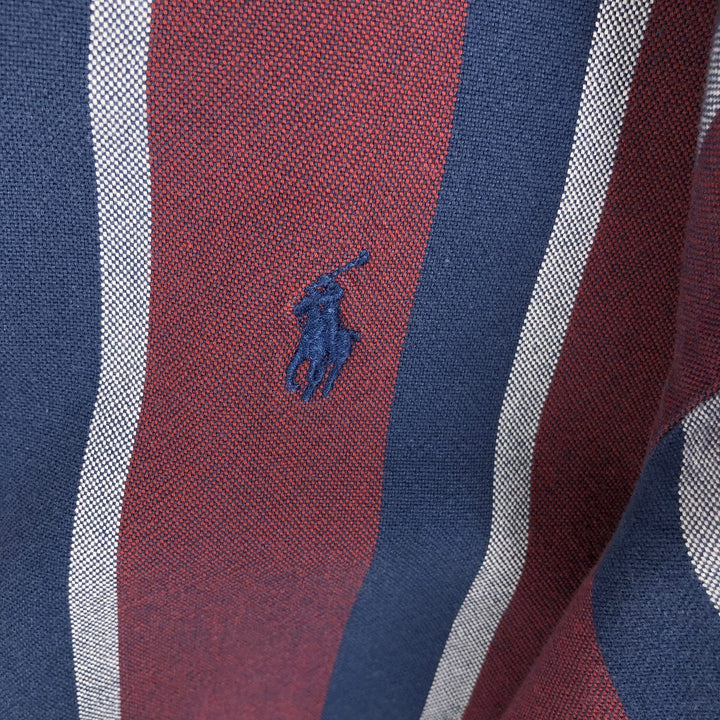 Ralph Lauren long sleeve button down striped shirt, men's size L cotton wine-red Vintage Second Hand