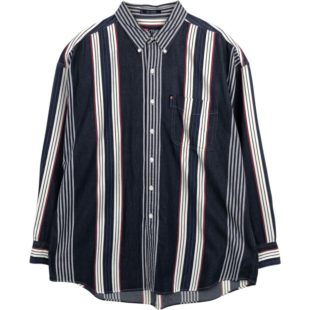 Ralph Lauren CHAPS Multi-Stripe Long-Sleeve Button-Down Striped Shirt, Men's Size XL (approx.) cotton navy blue type Vintage Second Hand