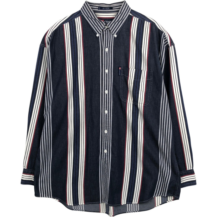 Ralph Lauren CHAPS Multi-Stripe Long-Sleeve Button-Down Striped Shirt, Men's Size XL (approx.) cotton navy blue type Vintage Second Hand
