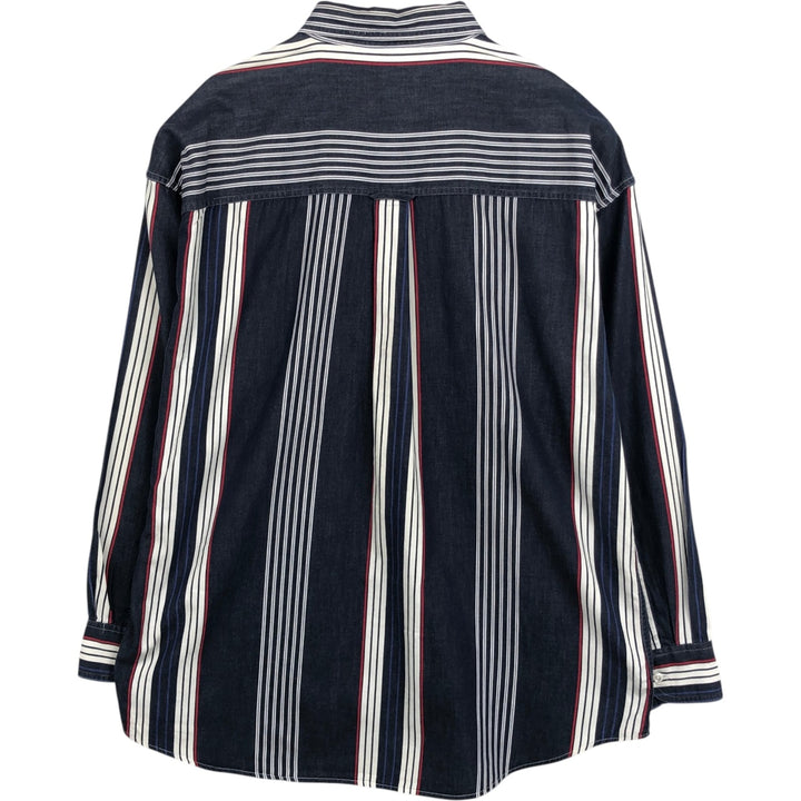 Ralph Lauren CHAPS Multi-Stripe Long-Sleeve Button-Down Striped Shirt, Men's Size XL (approx.) cotton navy blue type Vintage Second Hand