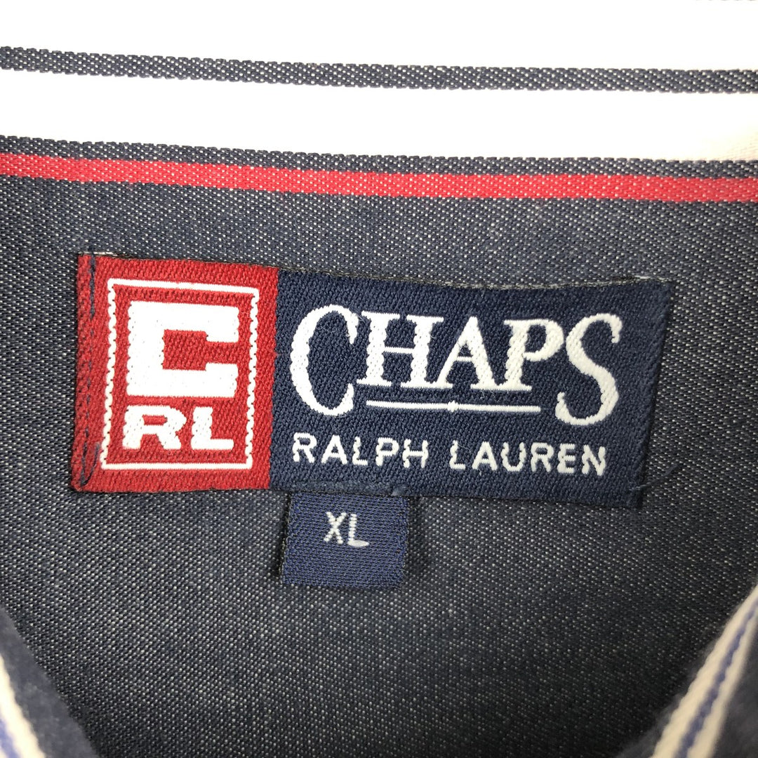 Ralph Lauren CHAPS Multi-Stripe Long-Sleeve Button-Down Striped Shirt, Men's Size XL (approx.) cotton navy blue type Vintage Second Hand