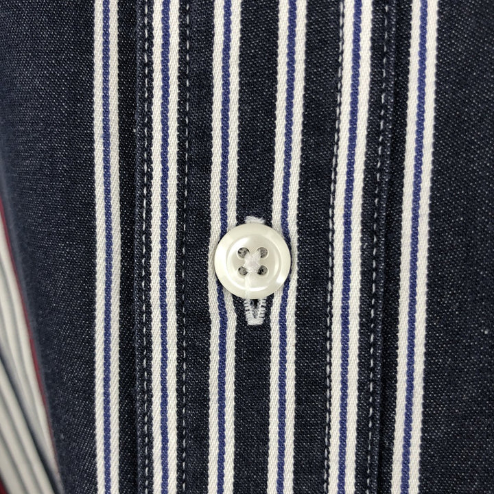 Ralph Lauren CHAPS Multi-Stripe Long-Sleeve Button-Down Striped Shirt, Men's Size XL (approx.) cotton navy blue type Vintage Second Hand