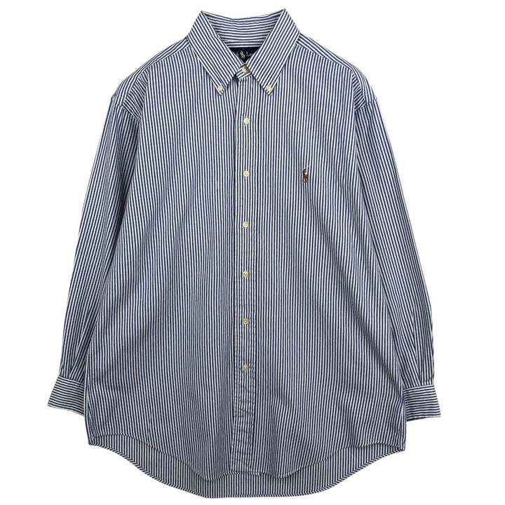 Ralph Lauren YARMOUTH Long Sleeve Button-Down Striped Shirt, Men's M Size cotton navy blue type Vintage Second Hand